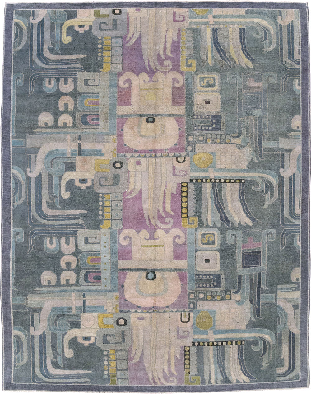Vintage Turkish Art Deco Room Size Carpet, No.31637 - Staging