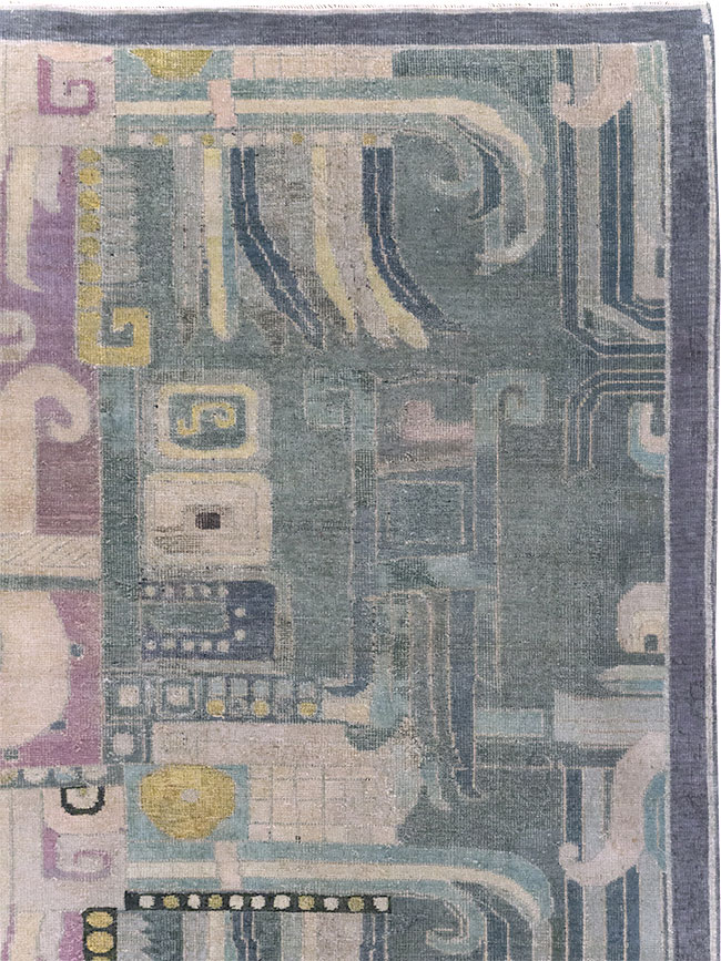 Vintage Turkish Art Deco Room Size Carpet, No.31637 - Staging