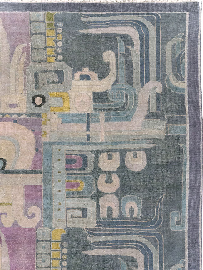 Vintage Turkish Art Deco Room Size Carpet, No.31637 - Staging