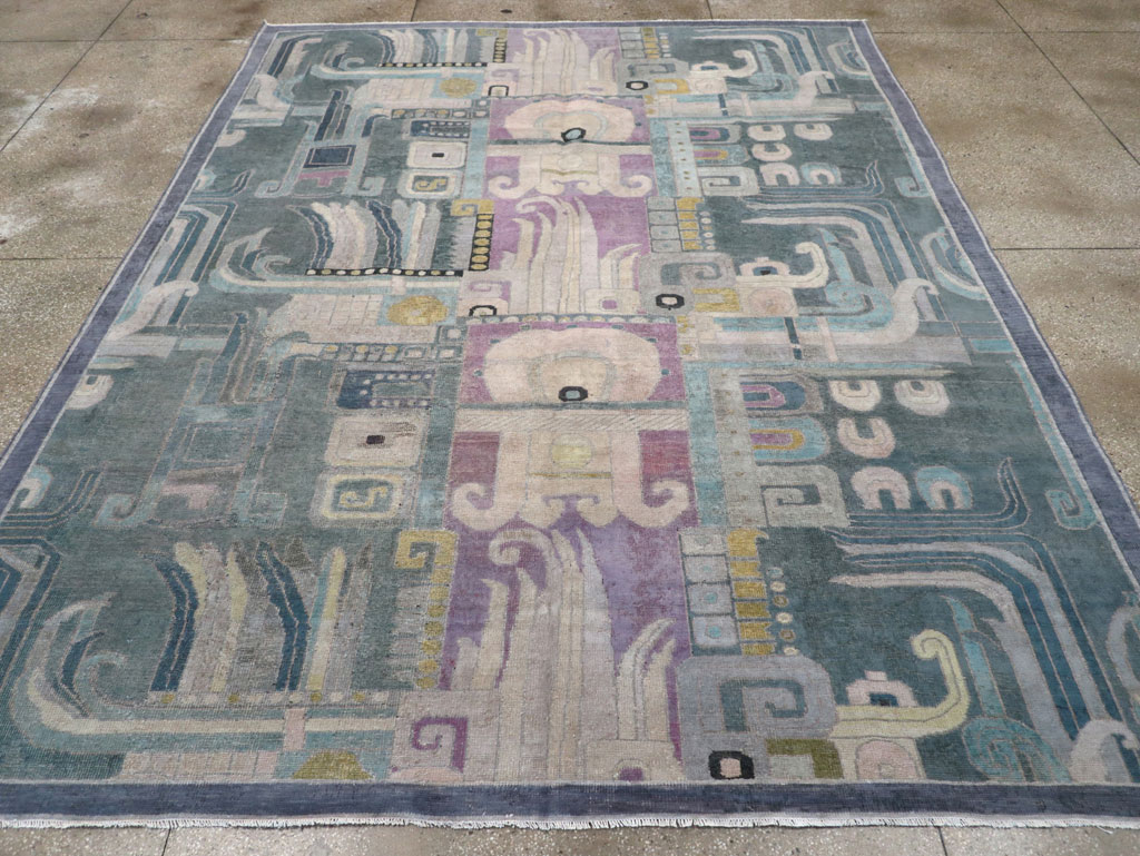 Vintage Turkish Art Deco Room Size Carpet, No.31637 - Staging