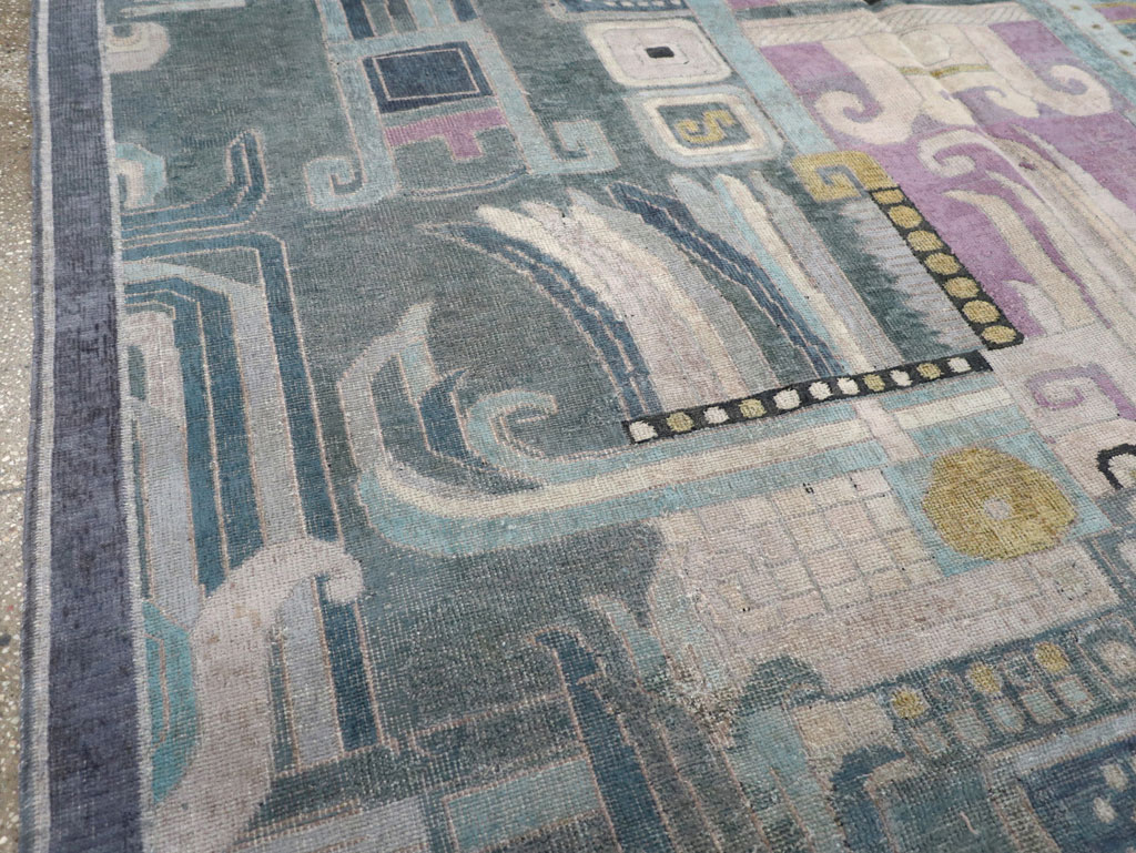 Vintage Turkish Art Deco Room Size Carpet, No.31637 - Staging