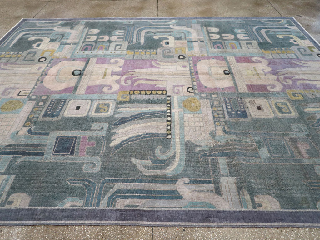 Vintage Turkish Art Deco Room Size Carpet, No.31637 - Staging