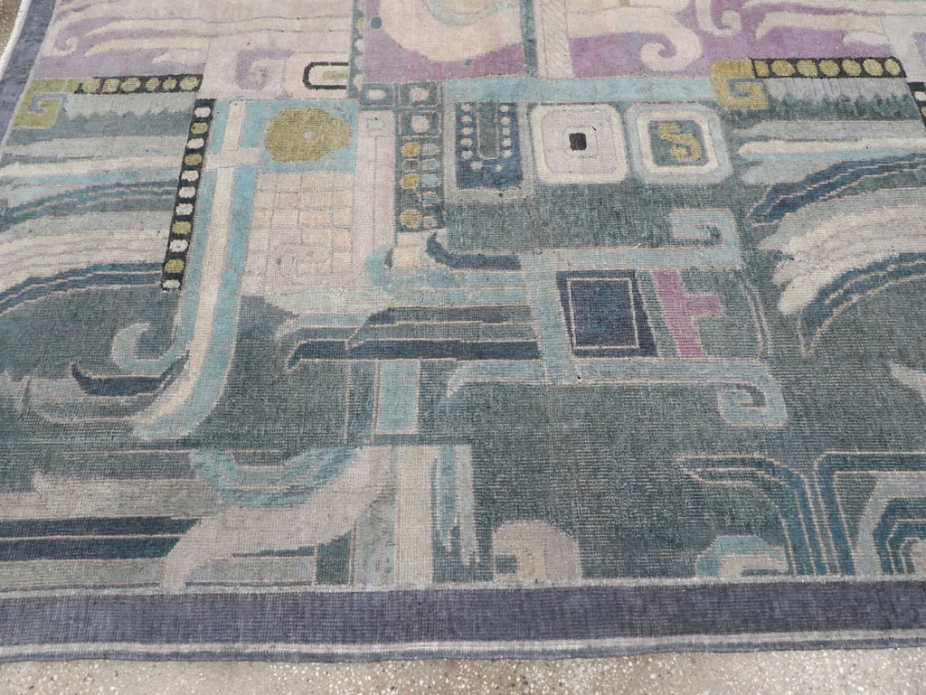 Vintage Turkish Art Deco Room Size Carpet, No.31637 - Staging