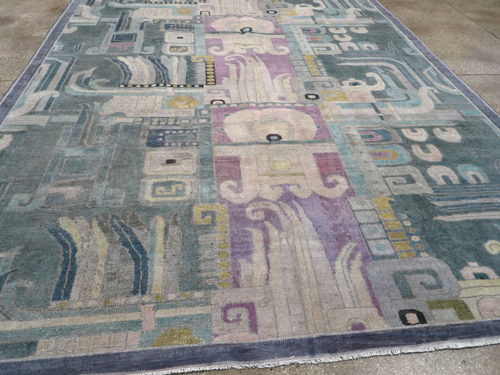 Vintage Turkish Art Deco Room Size Carpet, No.31637 - Staging