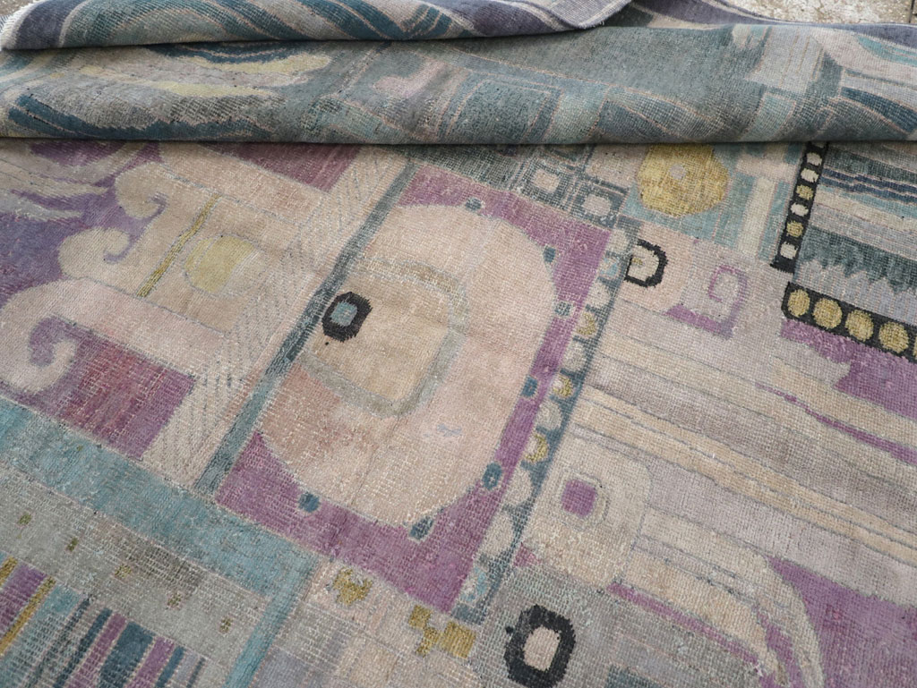 Vintage Turkish Art Deco Room Size Carpet, No.31637 - Staging