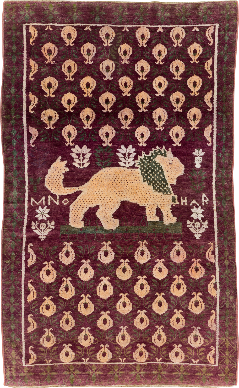 Vintage Pictorial Cotton Agra Rug, No.31638 - Staging