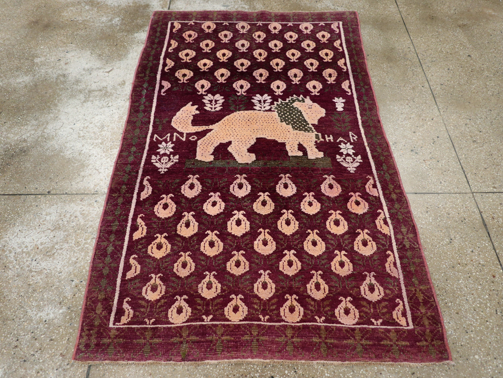 Vintage Pictorial Cotton Agra Rug, No.31638 - Staging