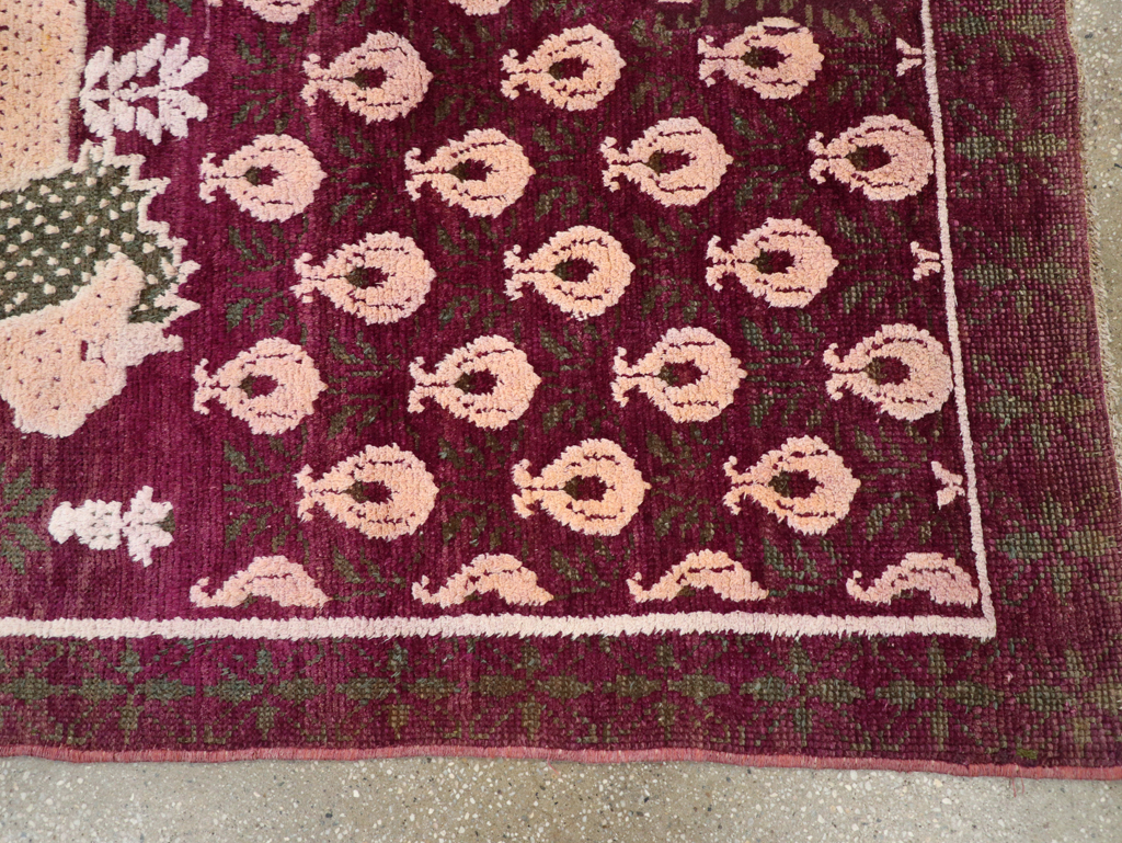 Vintage Pictorial Cotton Agra Rug, No.31638 - Staging