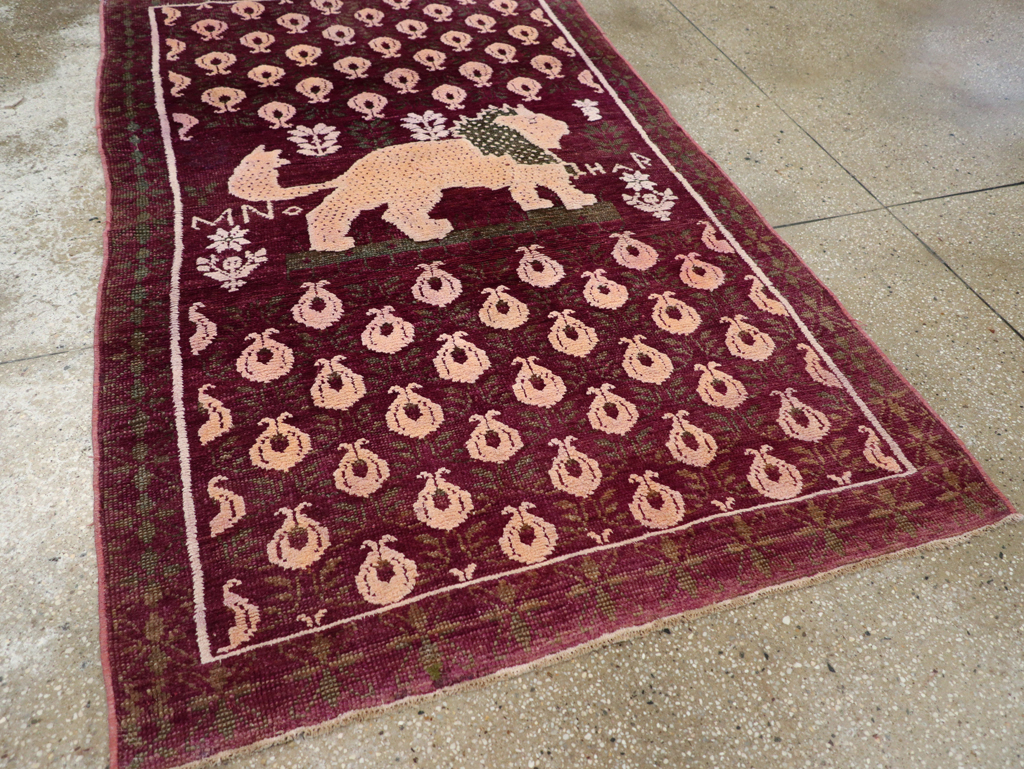 Vintage Pictorial Cotton Agra Rug, No.31638 - Staging