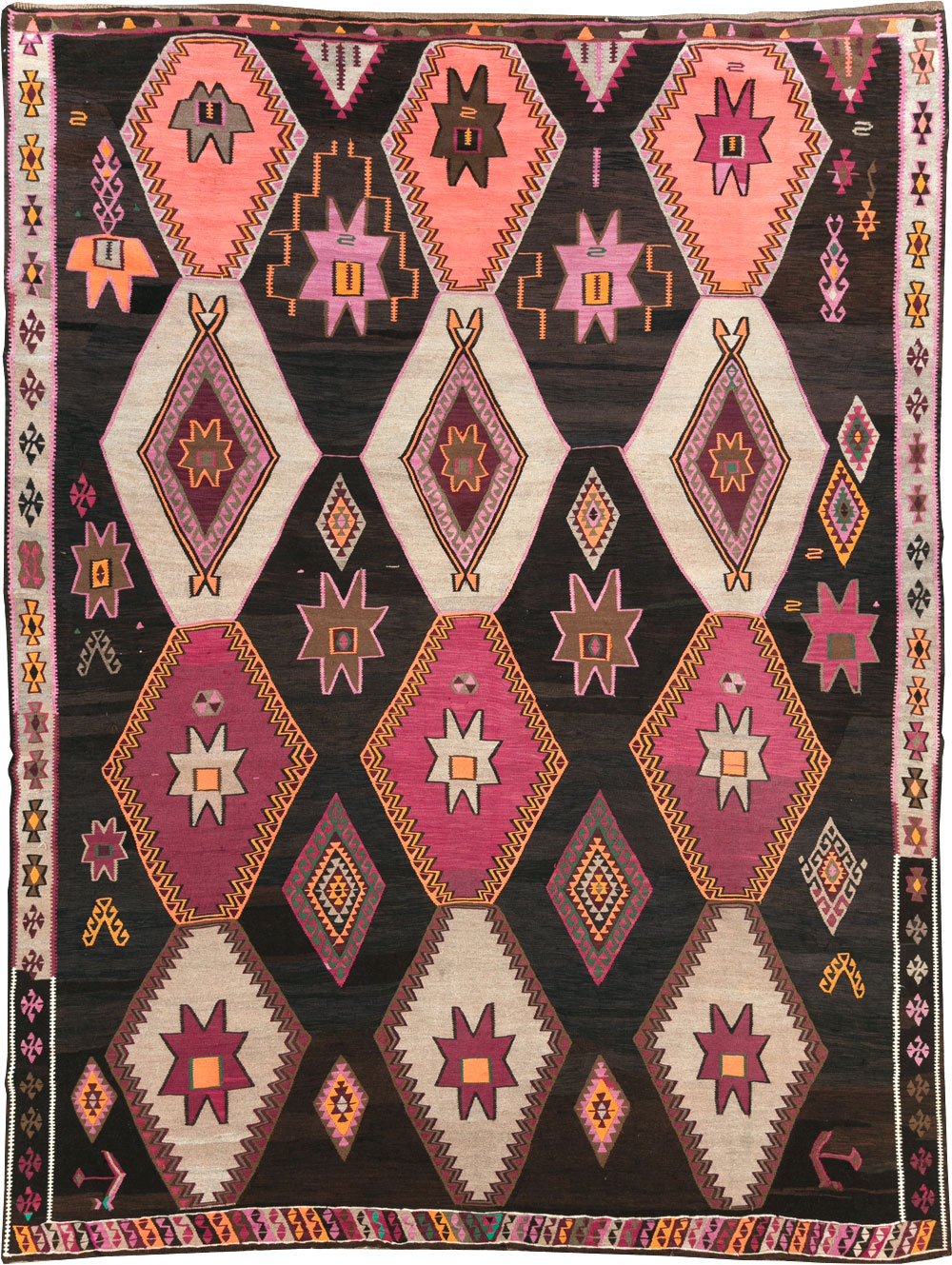 Vintage Turkish Flatweave Kilim Room Size Carpet, No.31648 - Staging