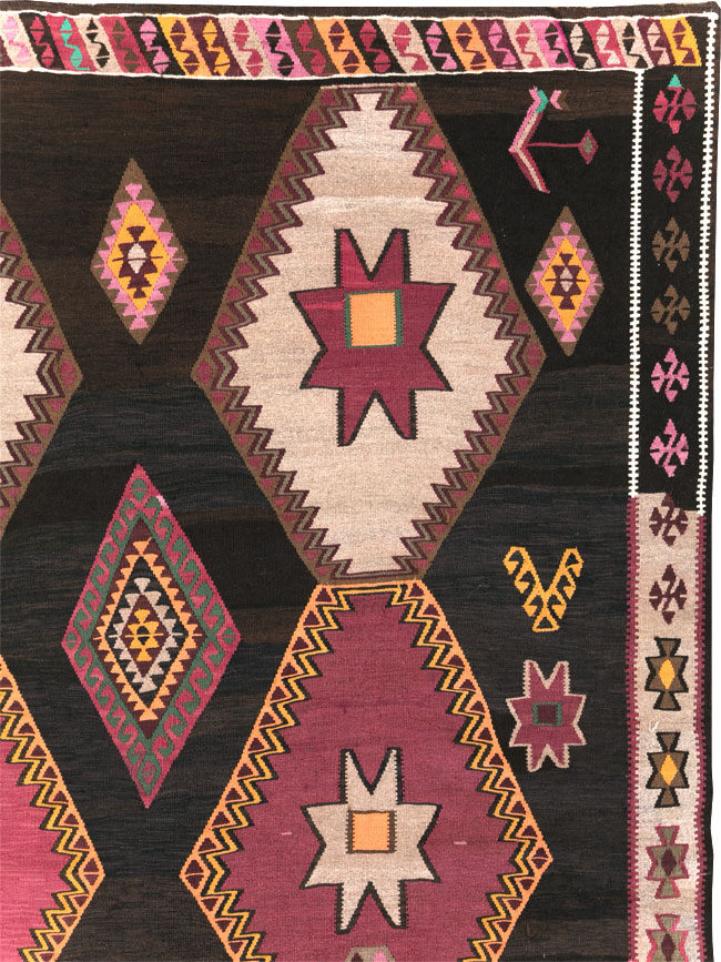 Vintage Turkish Flatweave Kilim Room Size Carpet, No.31648 - Staging