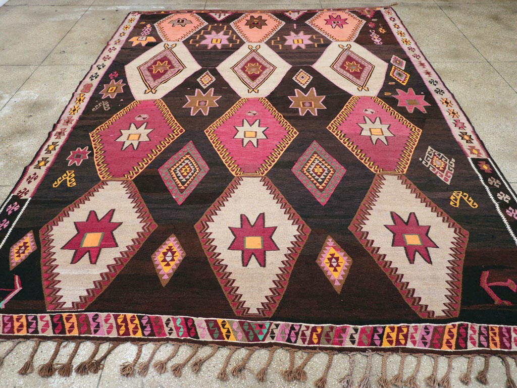 Vintage Turkish Flatweave Kilim Room Size Carpet, No.31648 - Staging