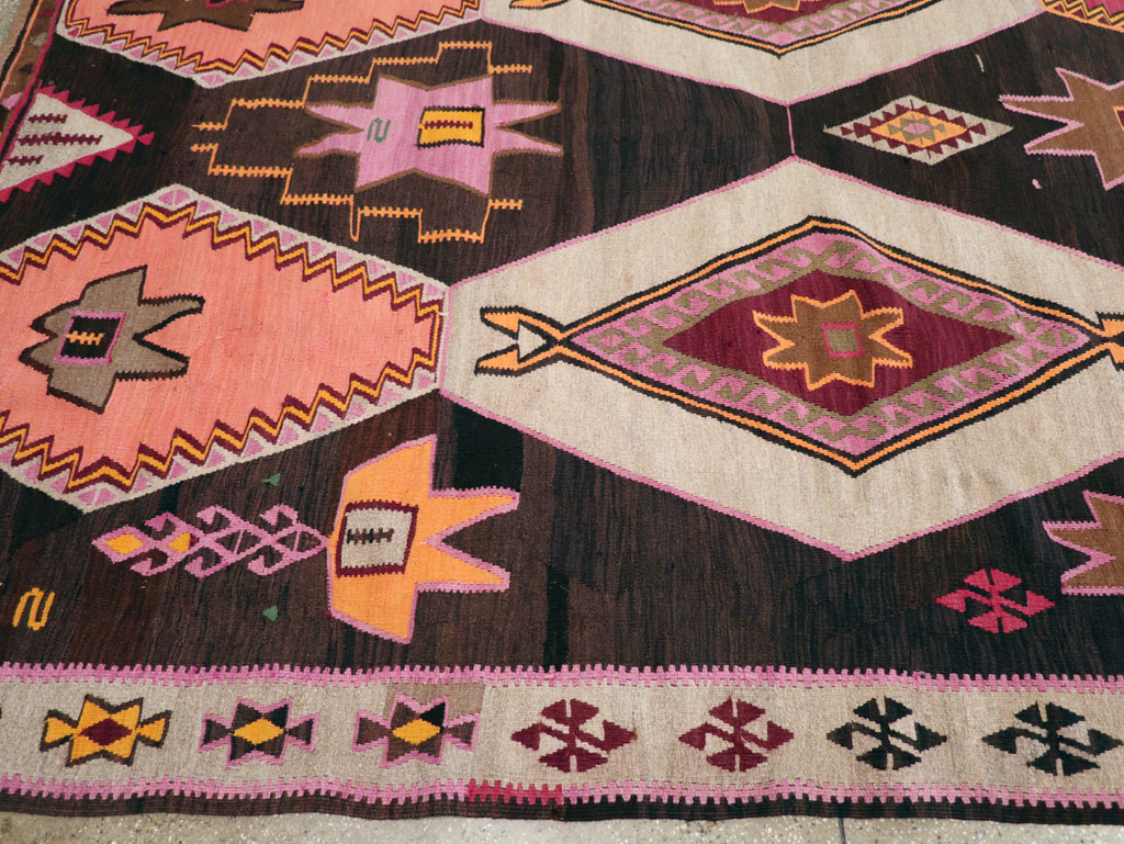Vintage Turkish Flatweave Kilim Room Size Carpet, No.31648 - Staging