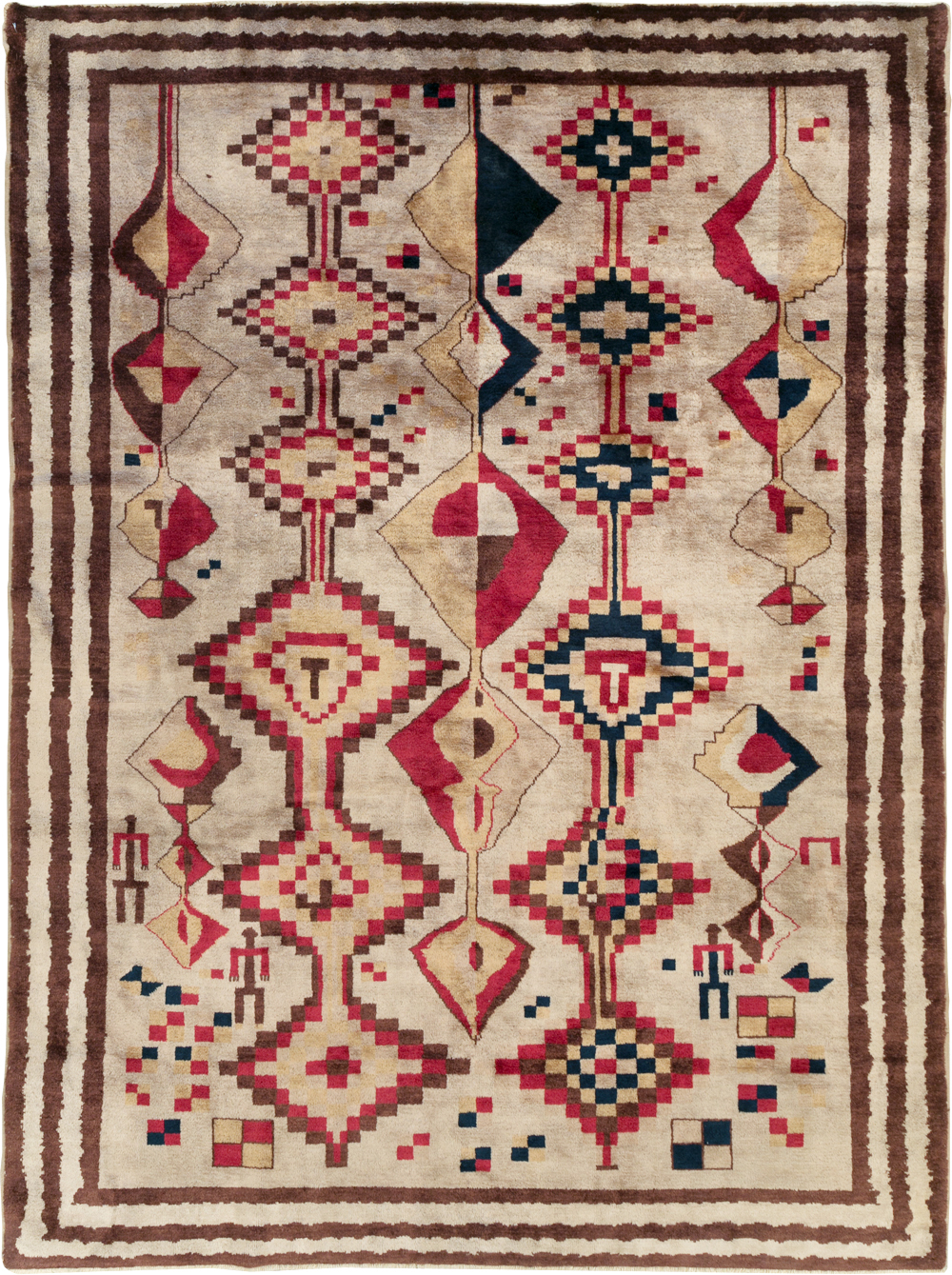 Vintage Turkish Tribal Art Deco Accent Carpet, No.31655 - Staging