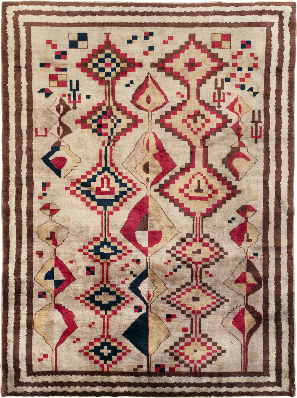 Vintage Turkish Tribal Art Deco Accent Carpet, No.31655 - Staging