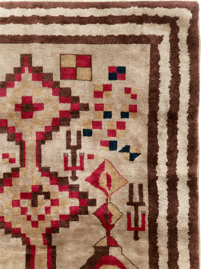 Vintage Turkish Tribal Art Deco Accent Carpet, No.31655 - Staging