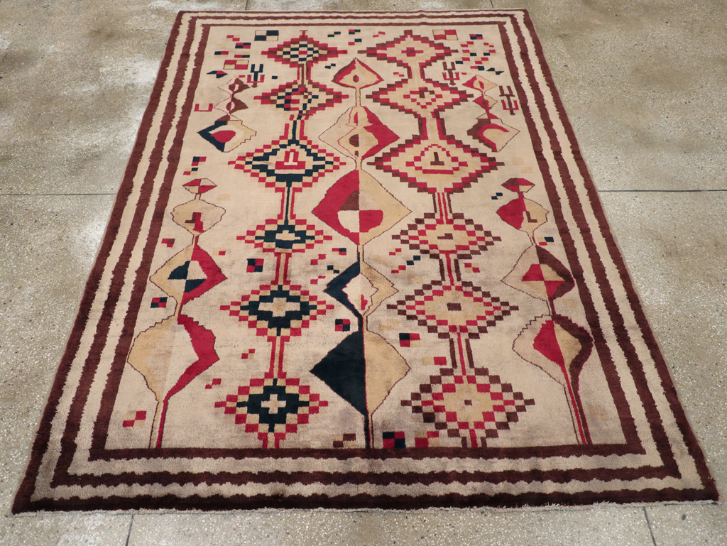 Vintage Turkish Tribal Art Deco Accent Carpet, No.31655 - Staging