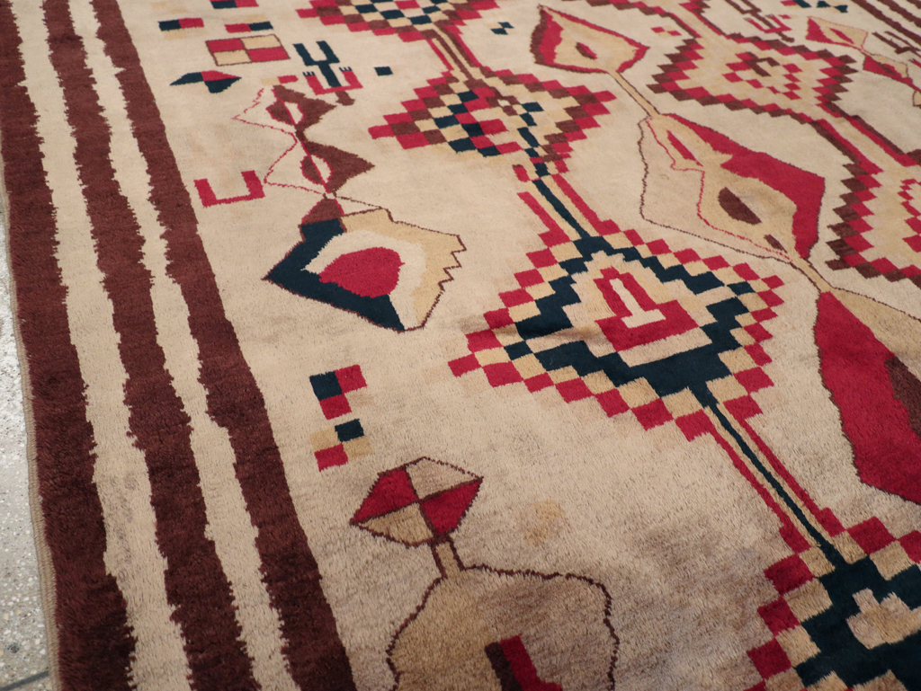 Vintage Turkish Tribal Art Deco Accent Carpet, No.31655 - Staging