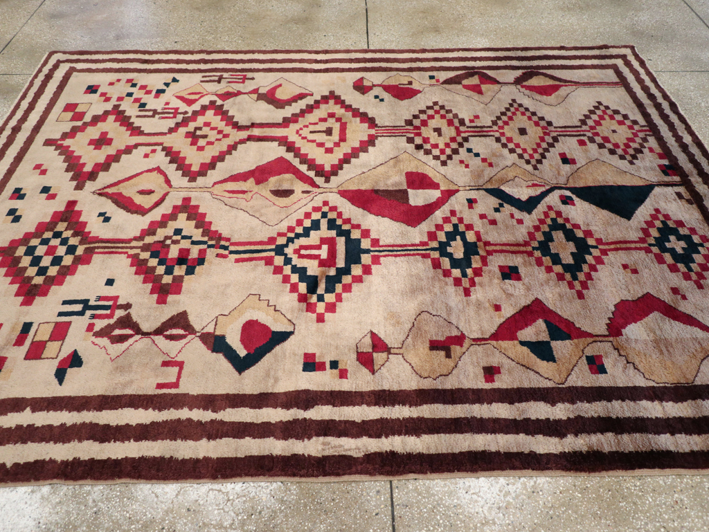 Vintage Turkish Tribal Art Deco Accent Carpet, No.31655 - Staging