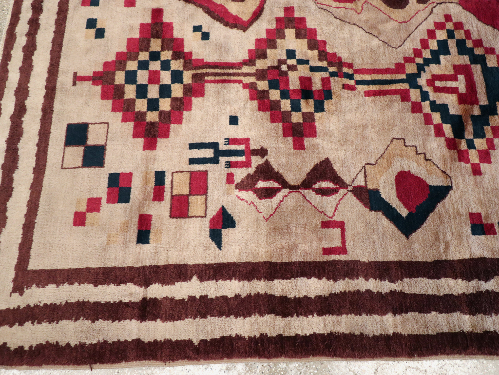 Vintage Turkish Tribal Art Deco Accent Carpet, No.31655 - Staging