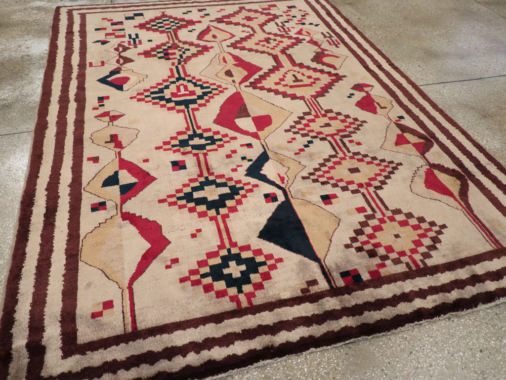 Vintage Turkish Tribal Art Deco Accent Carpet, No.31655 - Staging