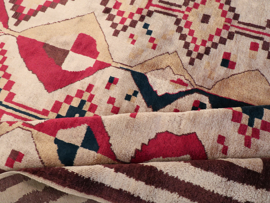 Vintage Turkish Tribal Art Deco Accent Carpet, No.31655 - Staging