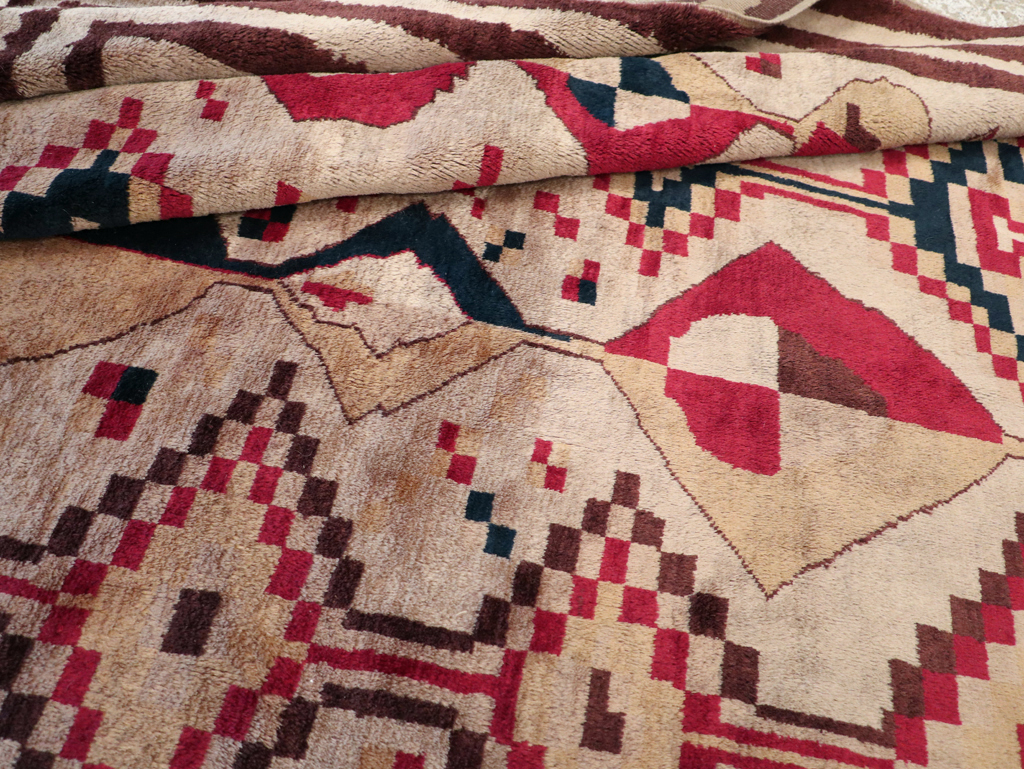 Vintage Turkish Tribal Art Deco Accent Carpet, No.31655 - Staging