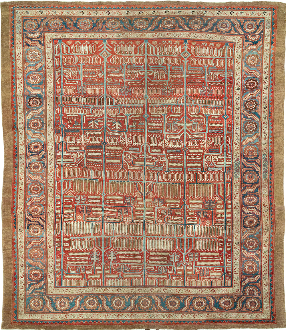 Antique Persian Bakshaish Room Size Carpet, No.31686 - Staging