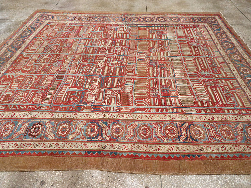 Antique Persian Bakshaish Room Size Carpet, No.31686 - Staging