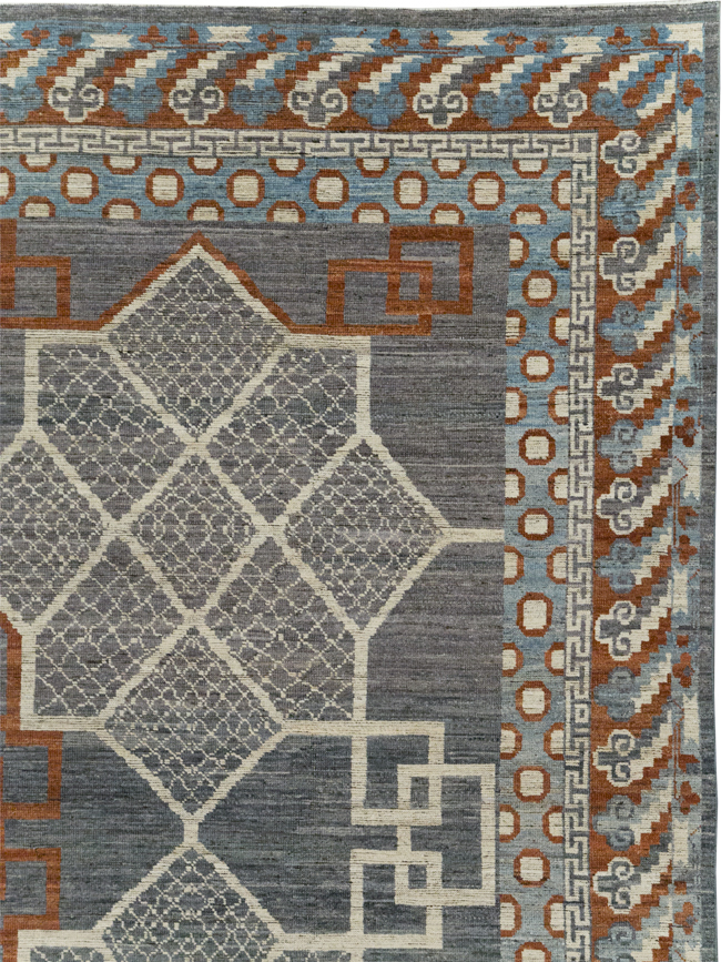 Modern East Turkestan Khotan Room Size Carpet, No.31730 - Staging