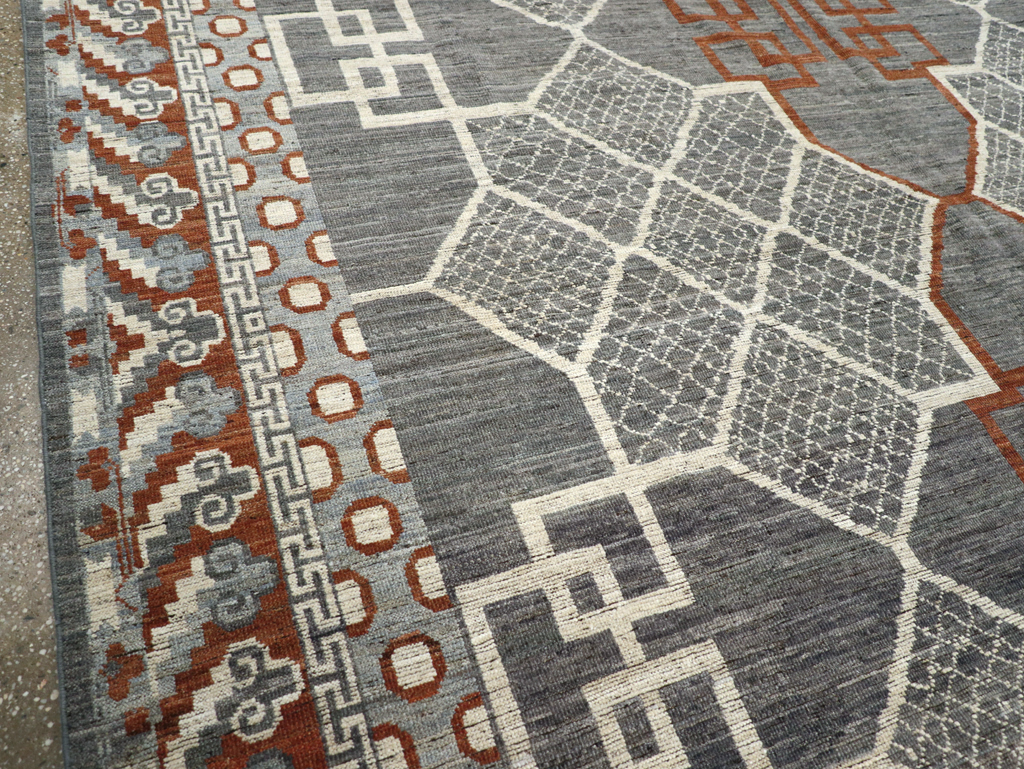 Modern East Turkestan Khotan Room Size Carpet, No.31730 - Staging