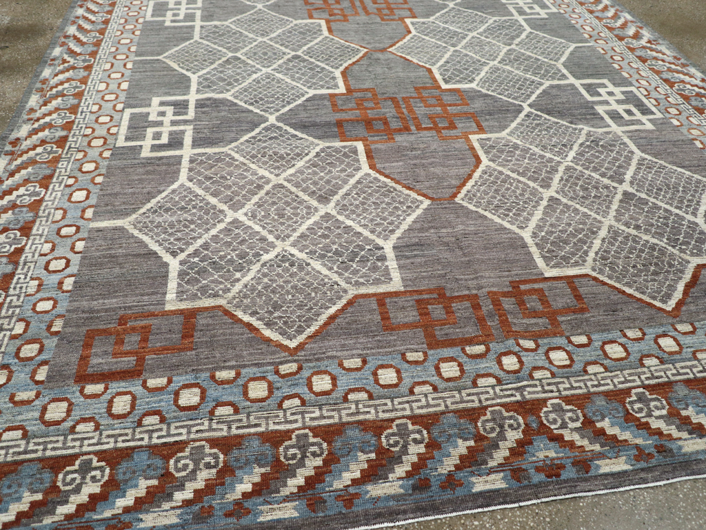 Modern East Turkestan Khotan Room Size Carpet, No.31730 - Staging