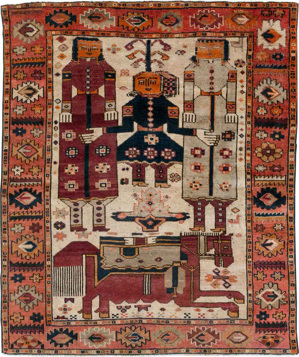 Vintage Persian Pictorial Bakhtiari Tribal Accent Rug, No.31741 - Staging