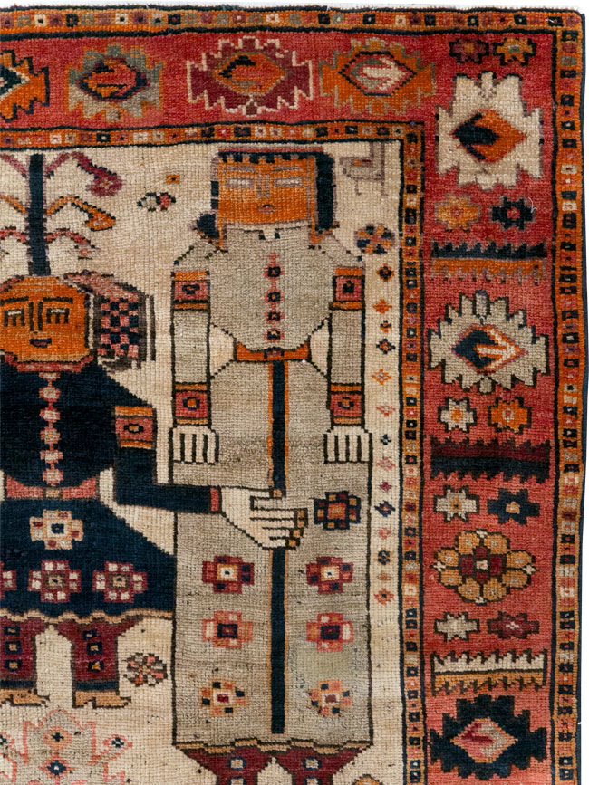 Vintage Persian Pictorial Bakhtiari Tribal Accent Rug, No.31741 - Staging