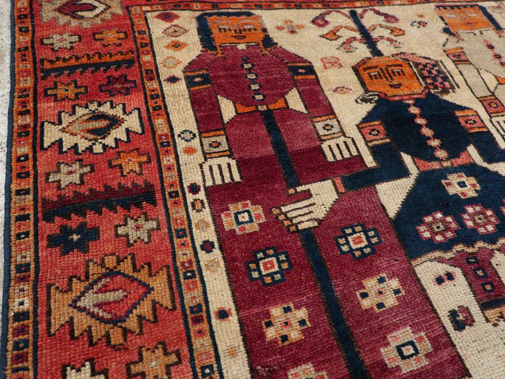Vintage Persian Pictorial Bakhtiari Tribal Accent Rug, No.31741 - Staging
