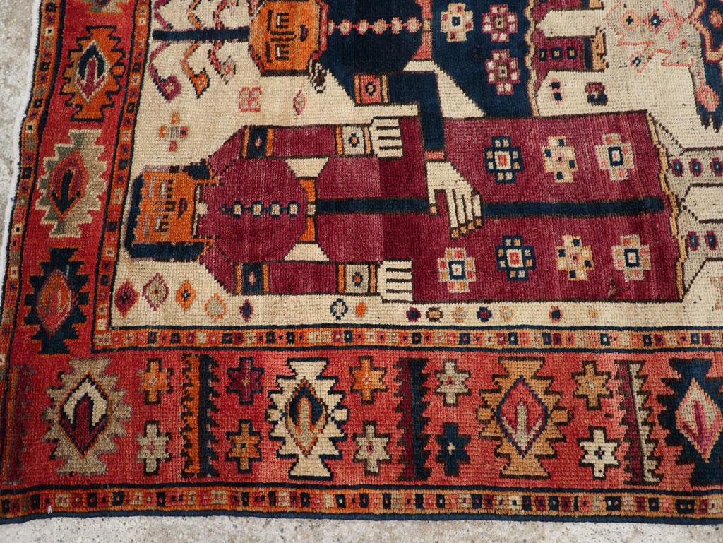 Vintage Persian Pictorial Bakhtiari Tribal Accent Rug, No.31741 - Staging