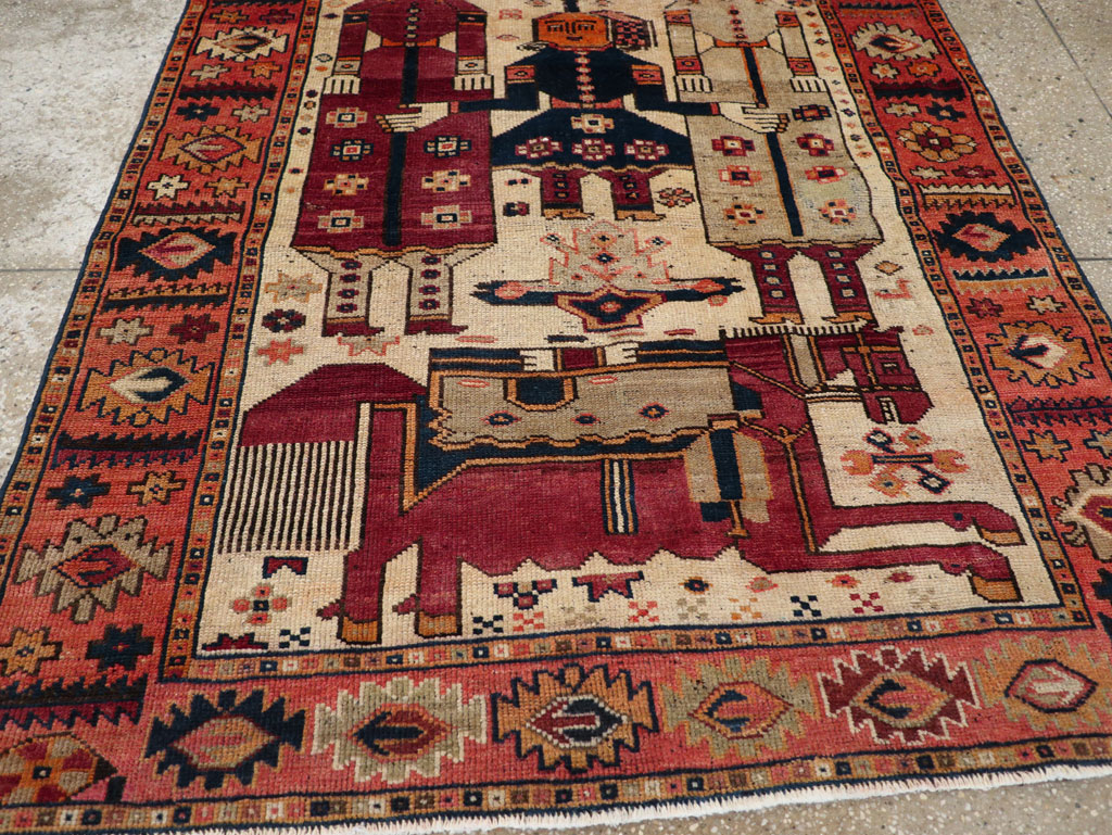Vintage Persian Pictorial Bakhtiari Tribal Accent Rug, No.31741 - Staging