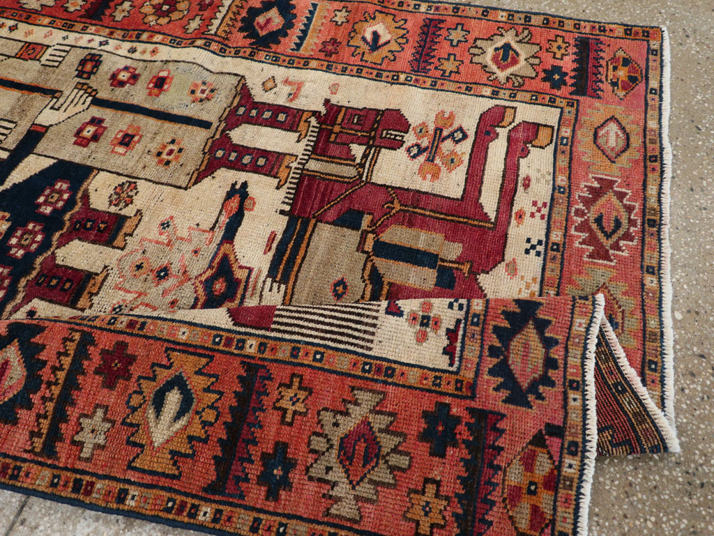 Vintage Persian Pictorial Bakhtiari Tribal Accent Rug, No.31741 - Staging