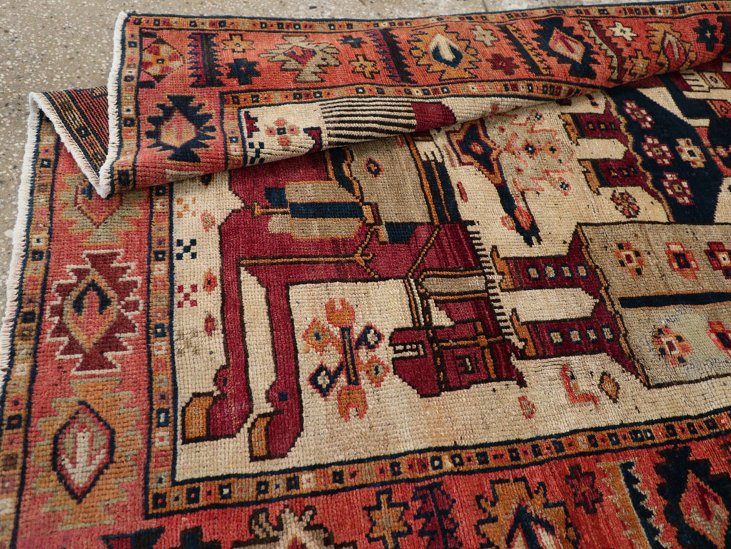 Vintage Persian Pictorial Bakhtiari Tribal Accent Rug, No.31741 - Staging