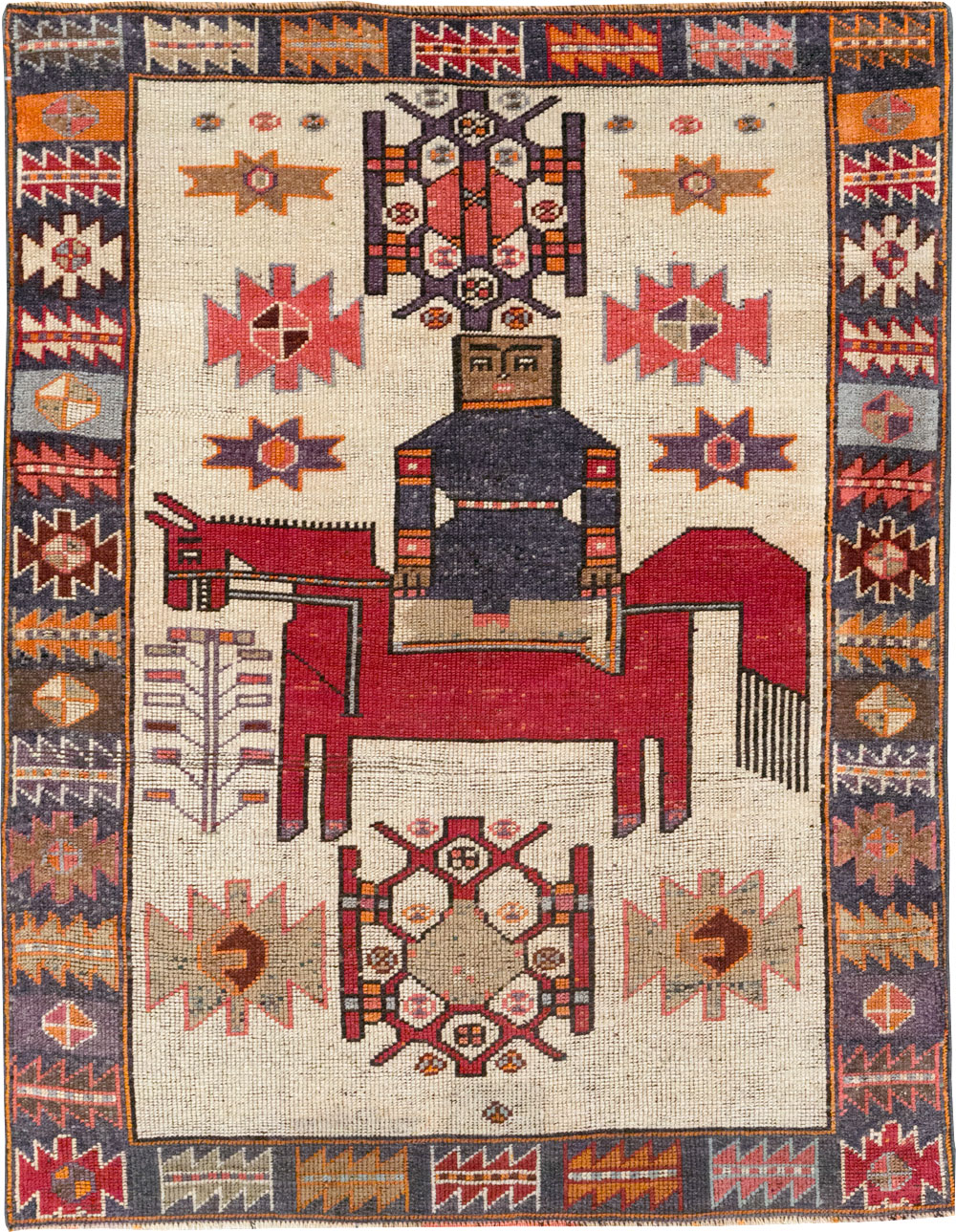 Vintage Persian Pictorial Bakhtiari Accent Rug, No.31742 - Staging