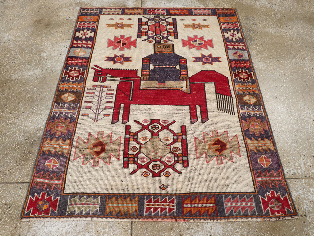 Vintage Persian Pictorial Bakhtiari Accent Rug, No.31742 - Staging