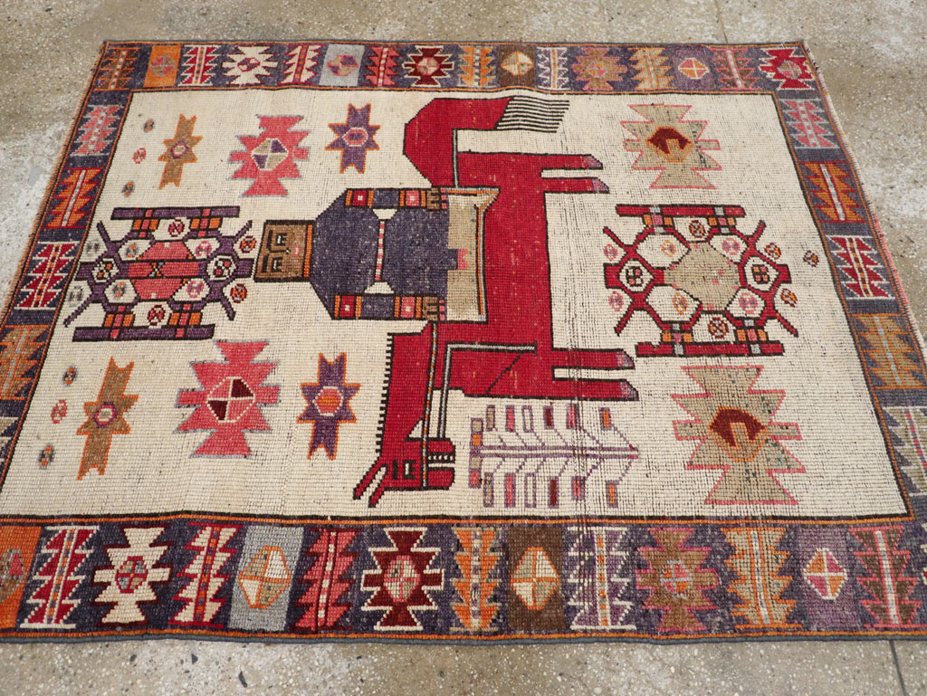 Vintage Persian Pictorial Bakhtiari Accent Rug, No.31742 - Staging
