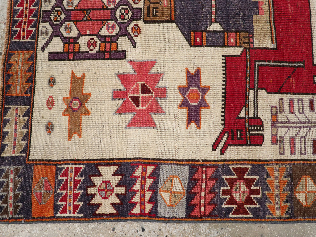 Vintage Persian Pictorial Bakhtiari Accent Rug, No.31742 - Staging