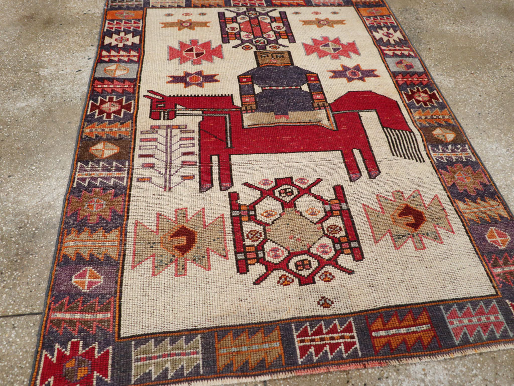 Vintage Persian Pictorial Bakhtiari Accent Rug, No.31742 - Staging