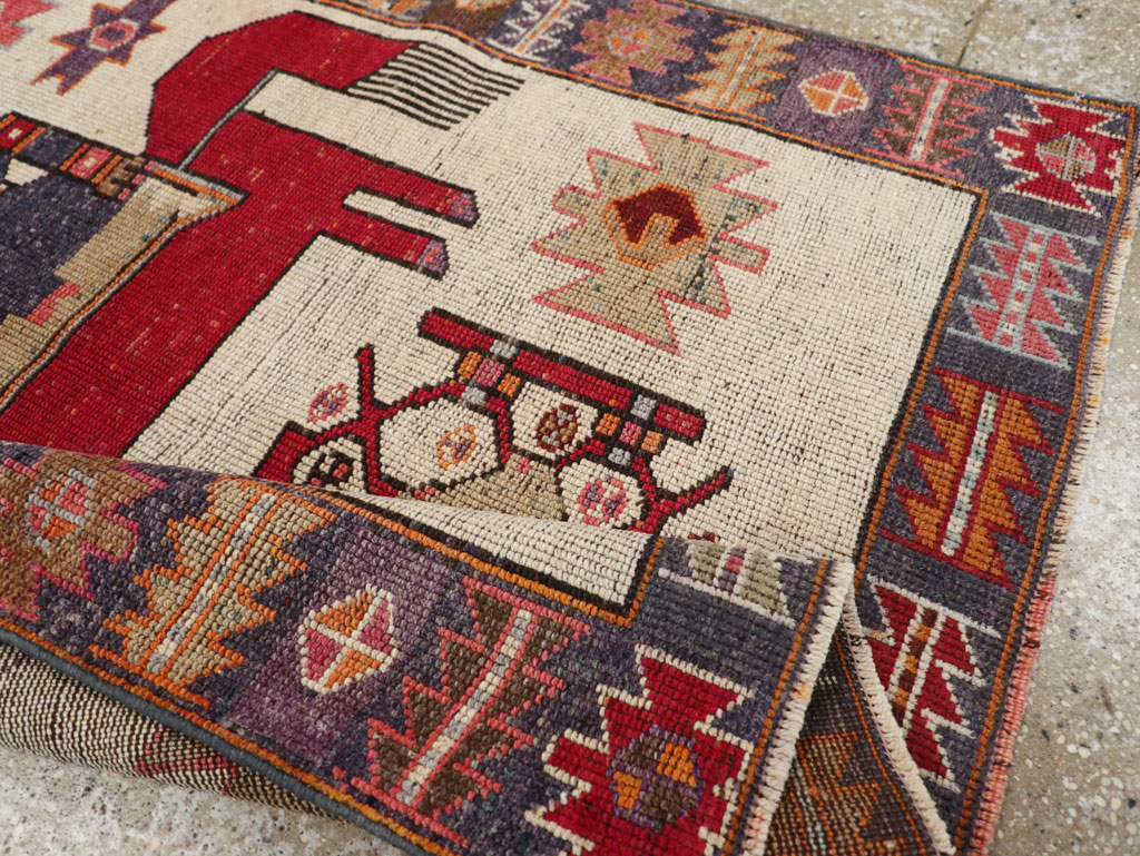 Vintage Persian Pictorial Bakhtiari Accent Rug, No.31742 - Staging