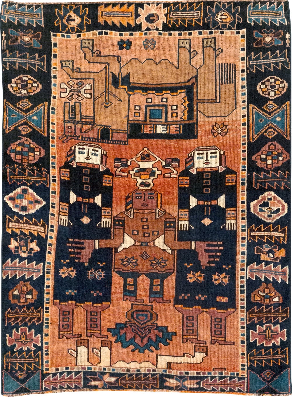Vintage Persian Pictorial Bakhtiari Accent Rug, No.31743 - Staging