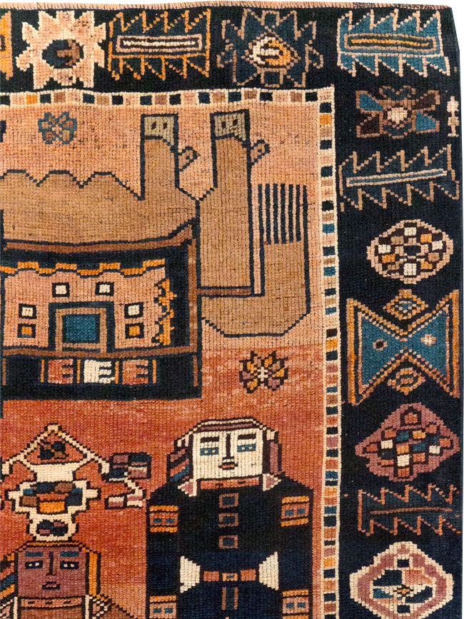 Vintage Persian Pictorial Bakhtiari Accent Rug, No.31743 - Staging