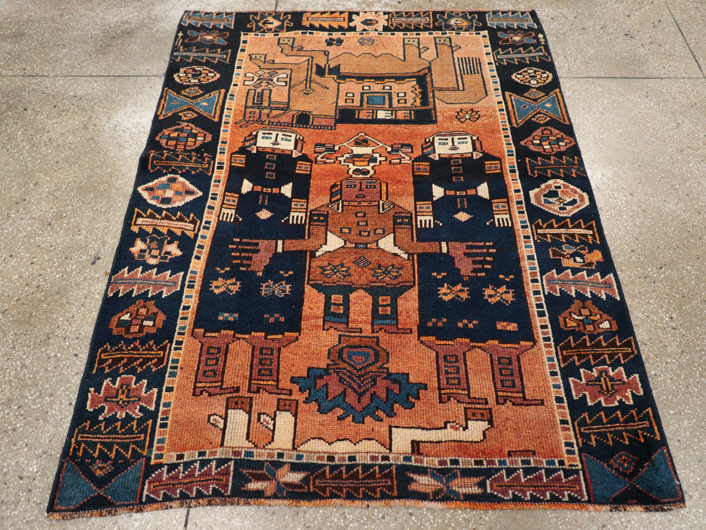 Vintage Persian Pictorial Bakhtiari Accent Rug, No.31743 - Staging