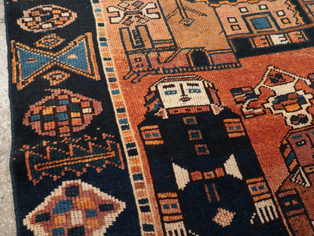 Vintage Persian Pictorial Bakhtiari Accent Rug, No.31743 - Staging