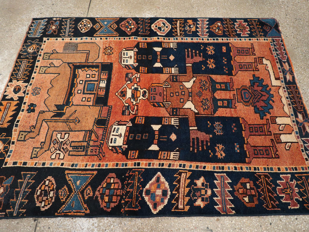 Vintage Persian Pictorial Bakhtiari Accent Rug, No.31743 - Staging